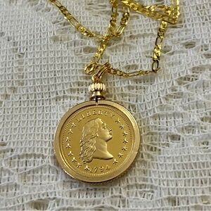 1794 Liberty Gold Plated Coin Pendant with  18-in Gold Plated Figaro Chain Nec…